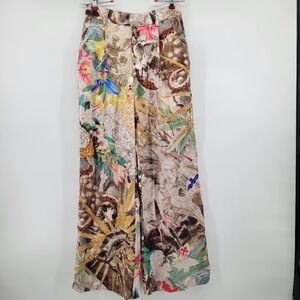 Grover Rad Satin Floral and Animal Print Wide-Leg Pants Size 27